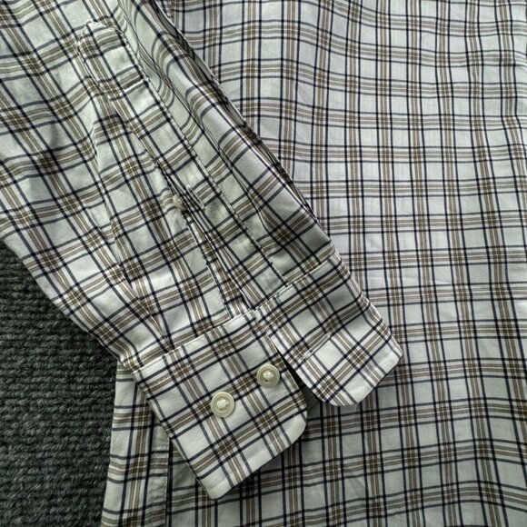 Faconnable Shirt Men Small Button Up Long Sleeve Classique Brown Blue Check - Picture 11 of 14